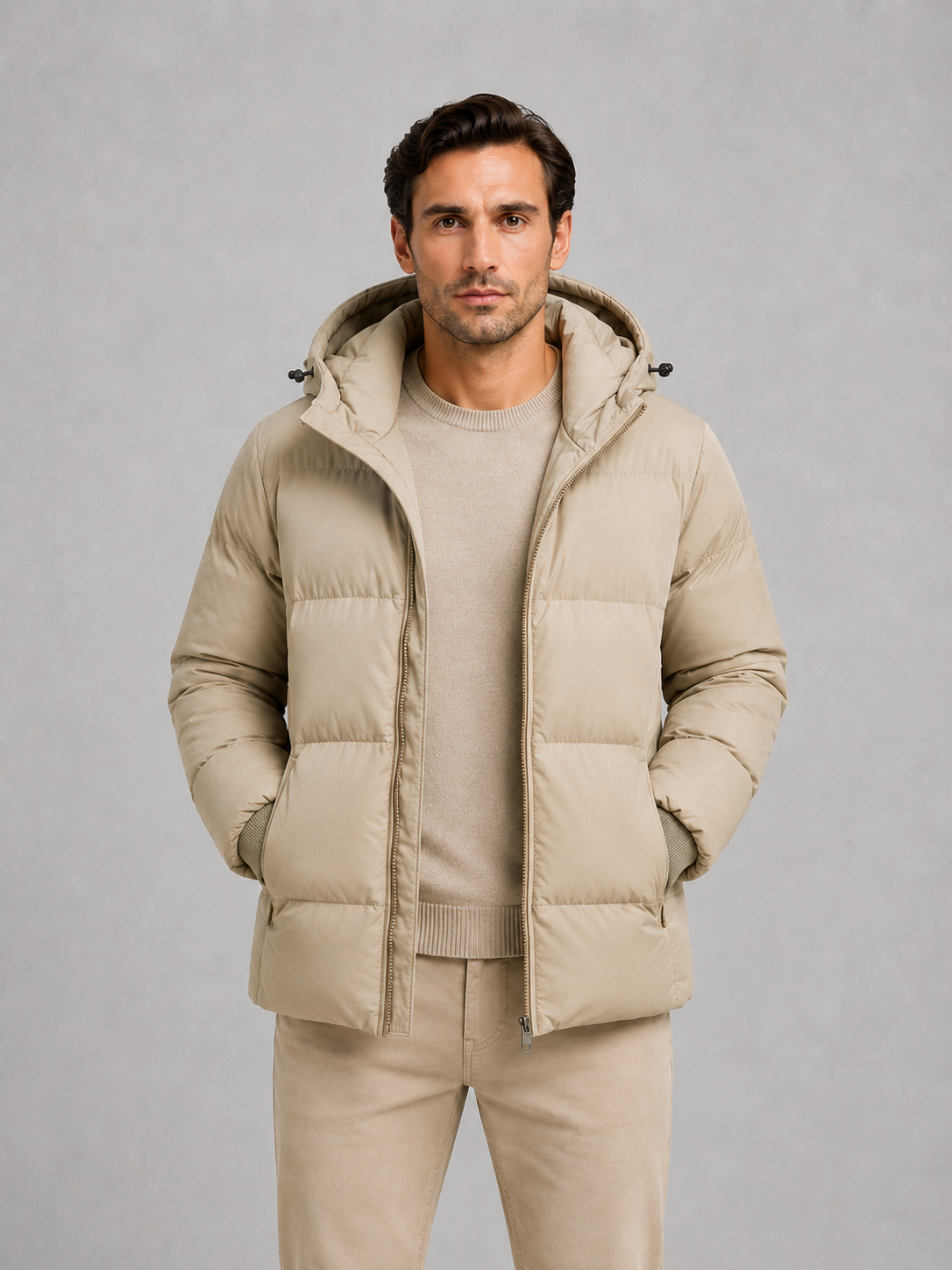 Alternate product view 5 of men's Puffer Jacket with hooded padded winter coat.
