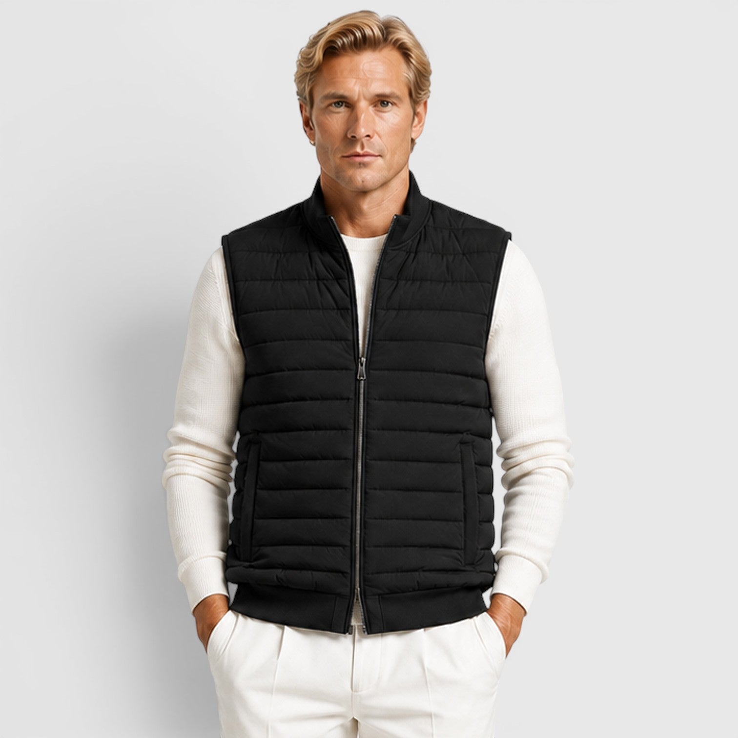 Men's Quilted Gilet with zip front layering design.