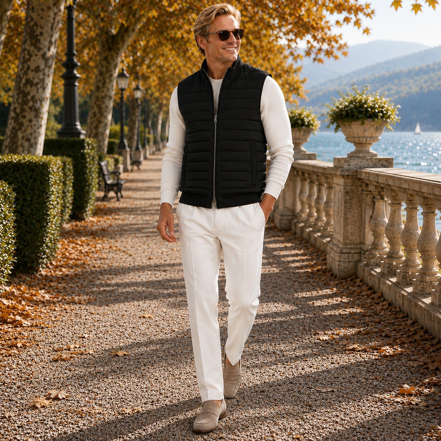 Alternate product view 3 of men's Quilted Gilet with zip front layering design.