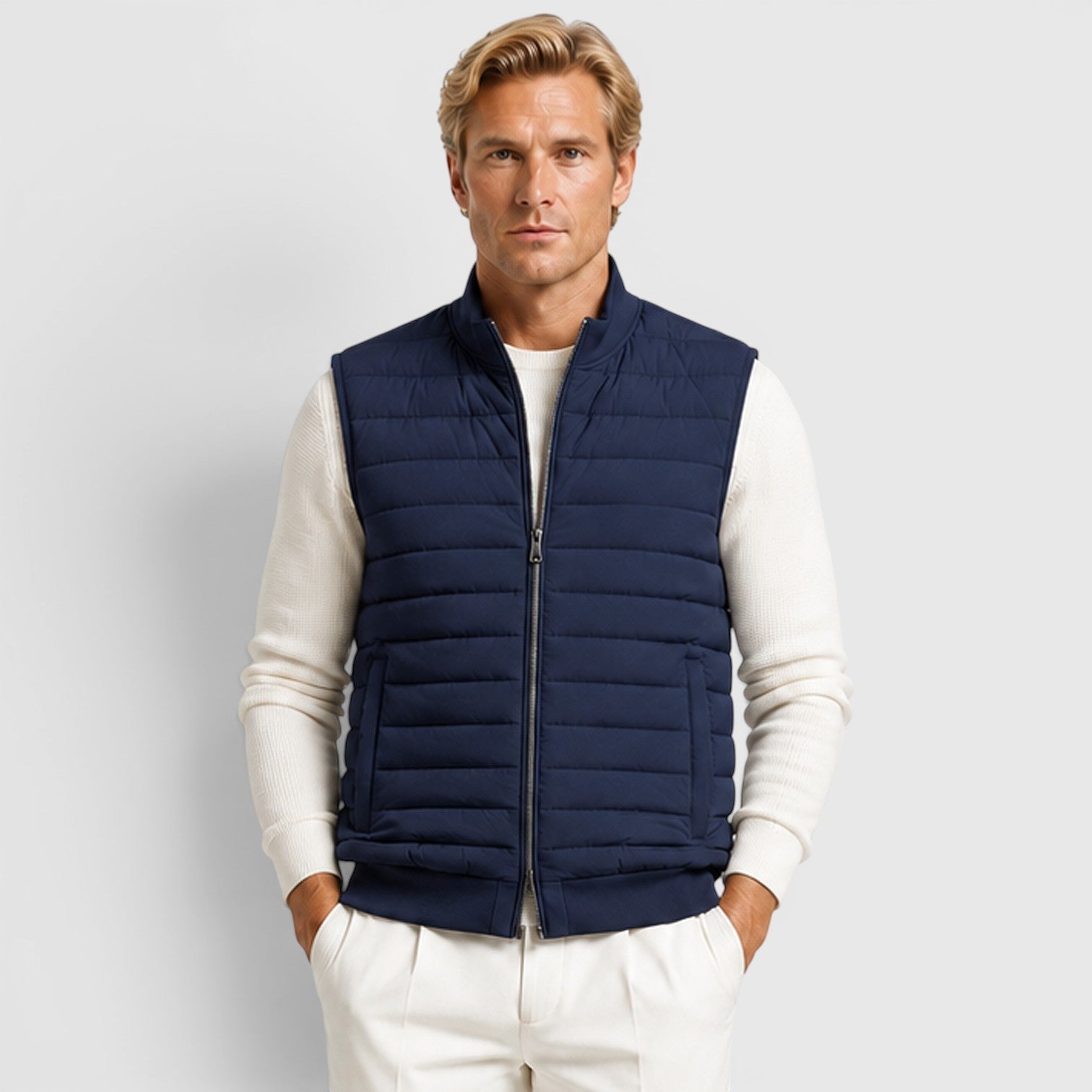 Alternate product view 4 of men's Quilted Gilet with zip front layering design.