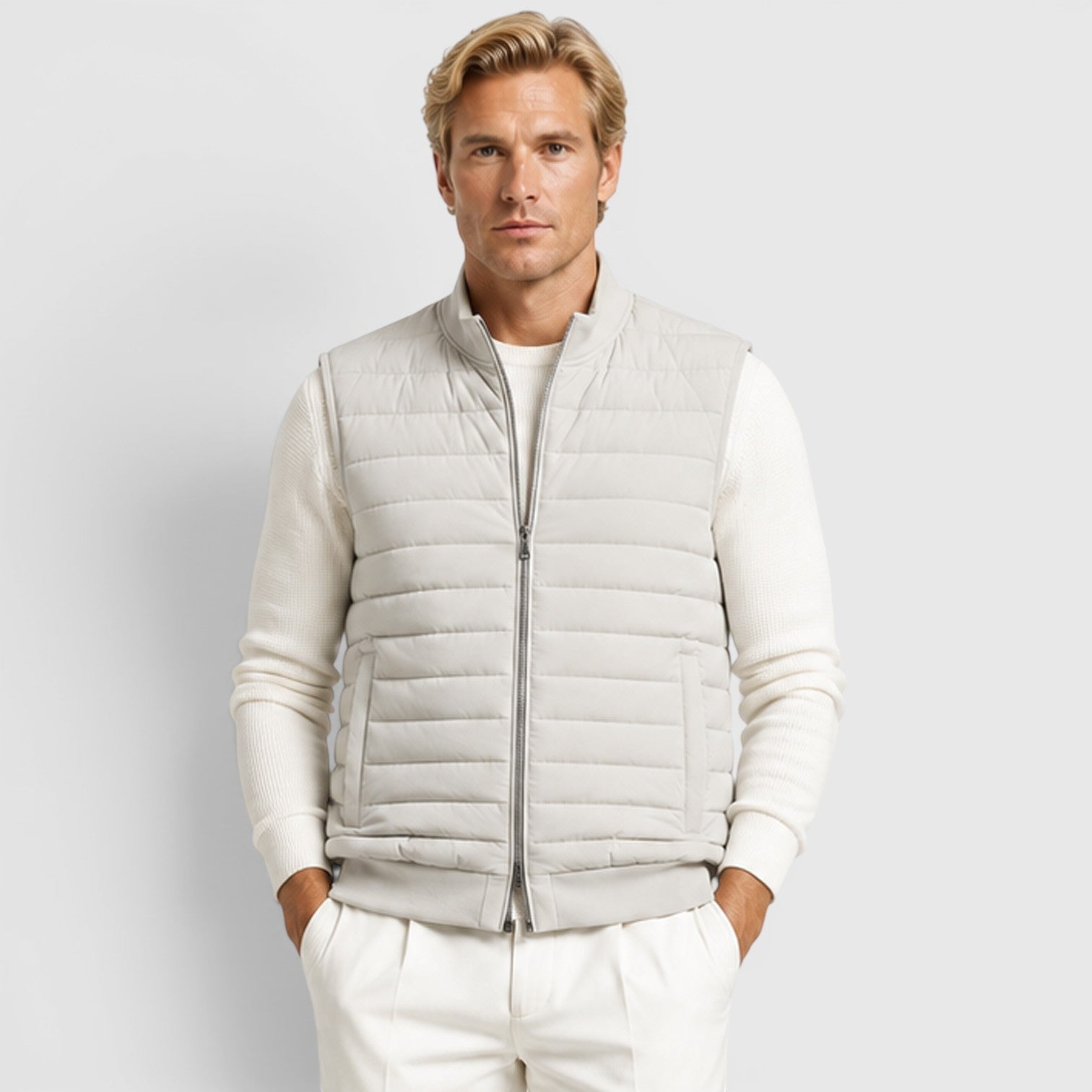 Alternate product view 7 of men's Quilted Gilet with zip front layering design.