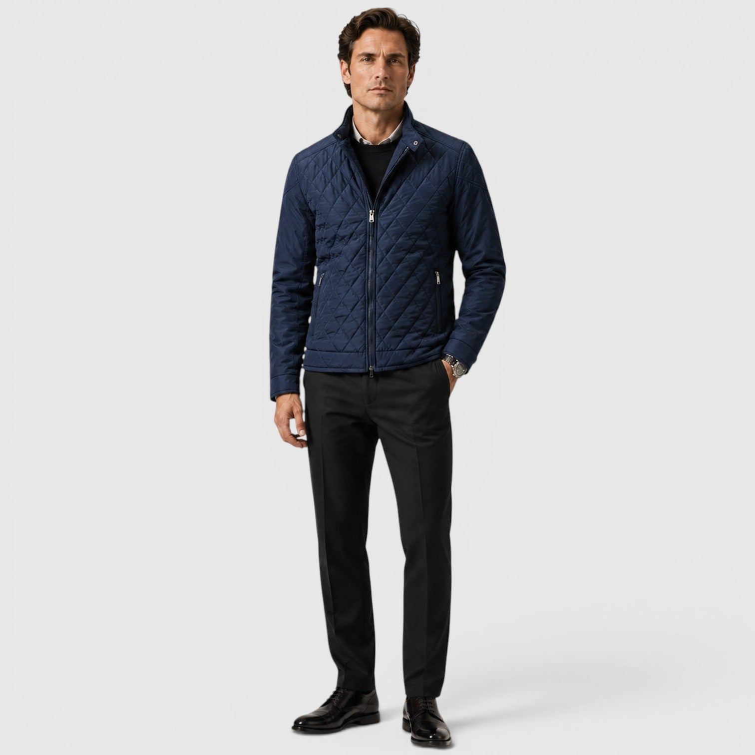 Alternate product view 3 of men's Quilted Jacket with diamond quilted zip front.