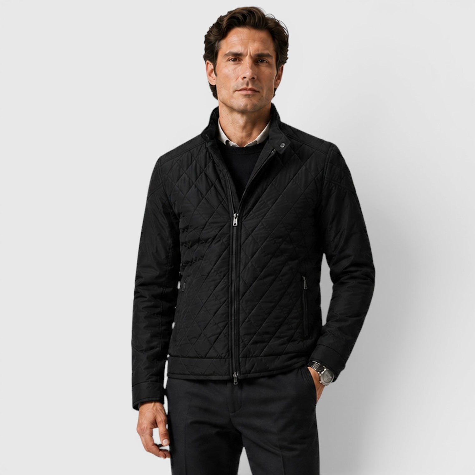 Alternate product view 5 of men's Quilted Jacket with diamond quilted zip front.