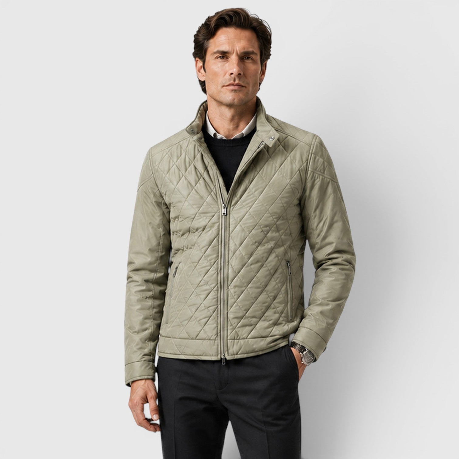 Alternate product view 12 of men's Quilted Jacket with diamond quilted zip front.