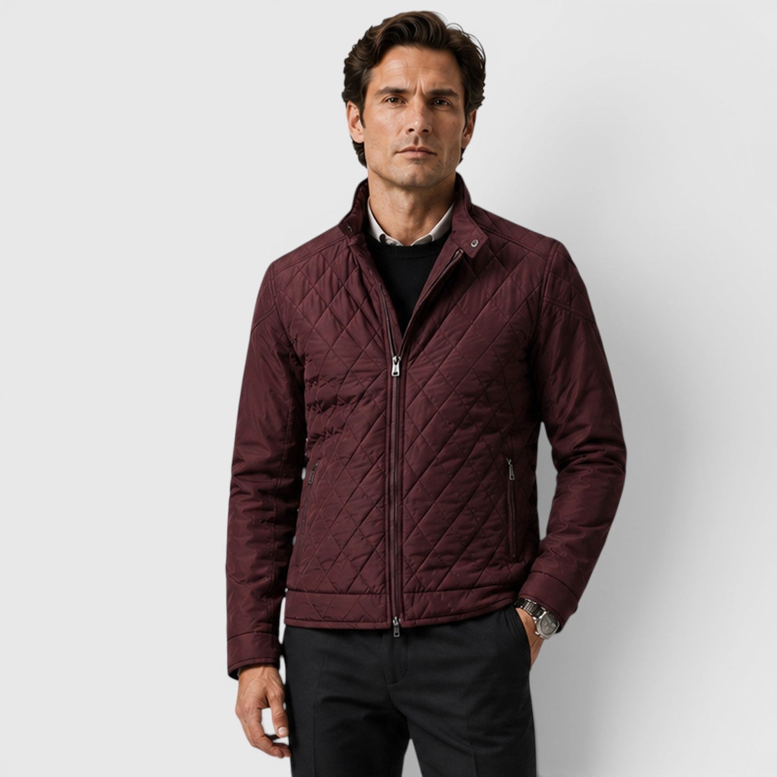 Alternate product view 16 of men's Quilted Jacket with diamond quilted zip front.