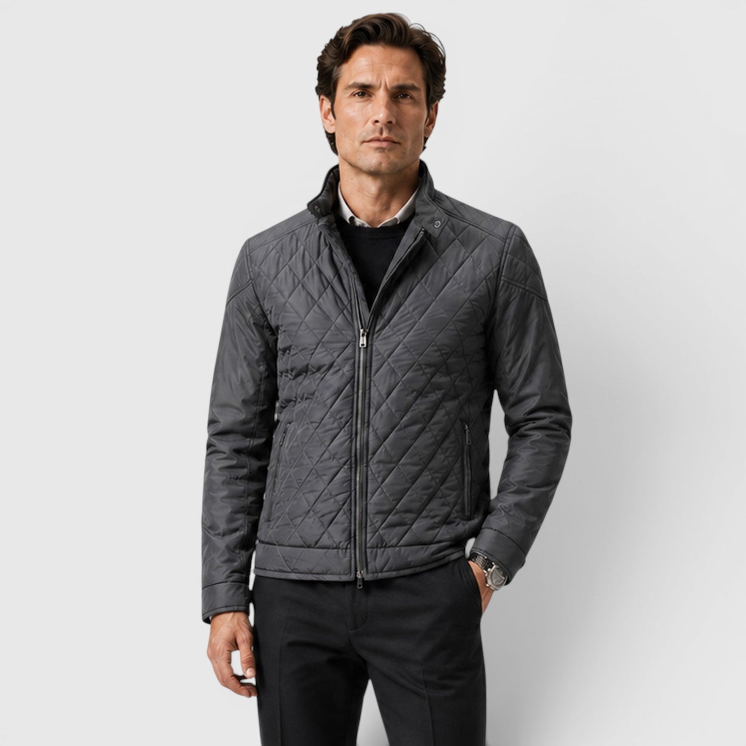 Alternate product view 19 of men's Quilted Jacket with diamond quilted zip front.