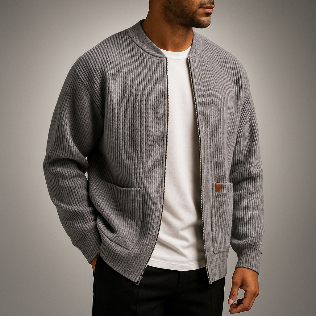 Men's Ribbed Tailored Cardigan with Button Front, view 2 of 8