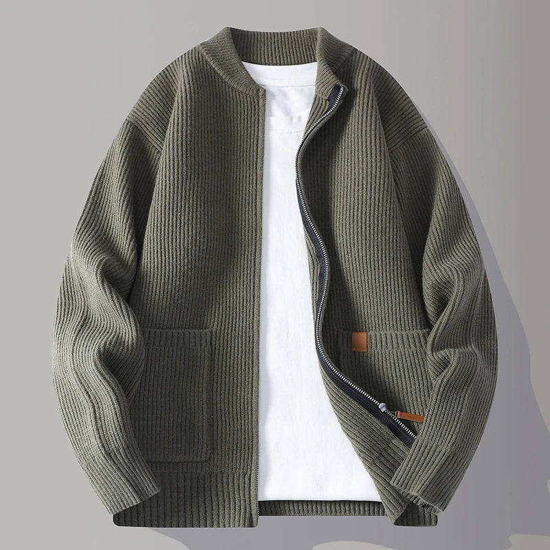 Men's Ribbed Tailored Cardigan with Button Front, view 3 of 8