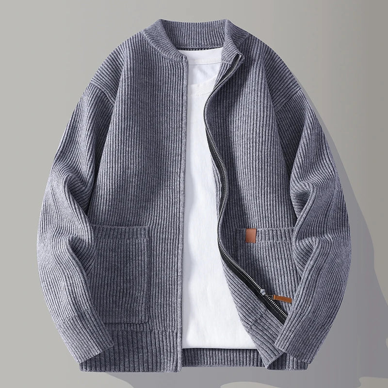 Men's Ribbed Tailored Cardigan with Button Front, view 4 of 8