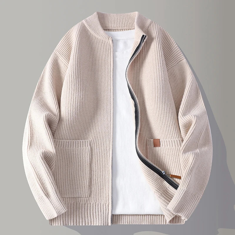 Men's Ribbed Tailored Cardigan with Button Front, view 5 of 8