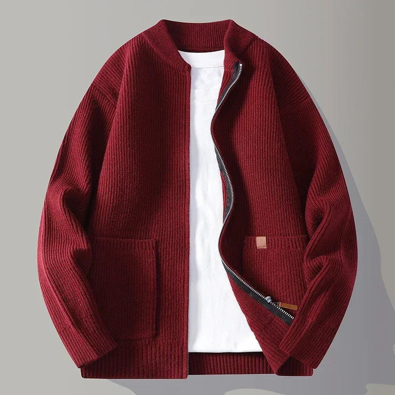 Men's Ribbed Tailored Cardigan with Button Front, view 6 of 8