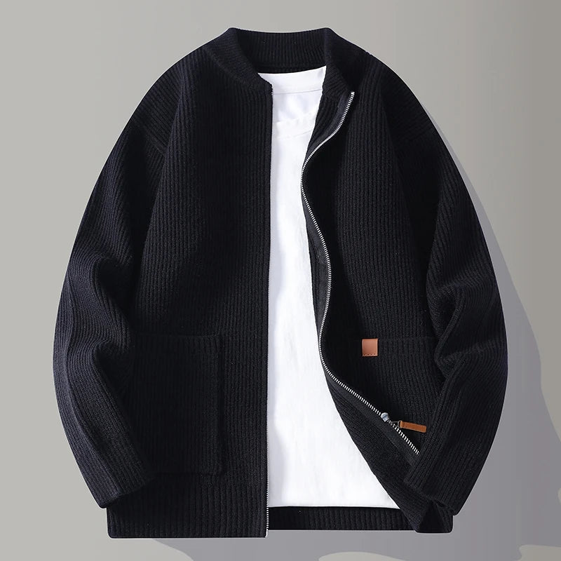 Men's Ribbed Tailored Cardigan with Button Front, view 7 of 8