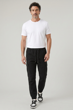 Men's Slim Fit Cargo Trousers with Cotton Look, view 4 of 17