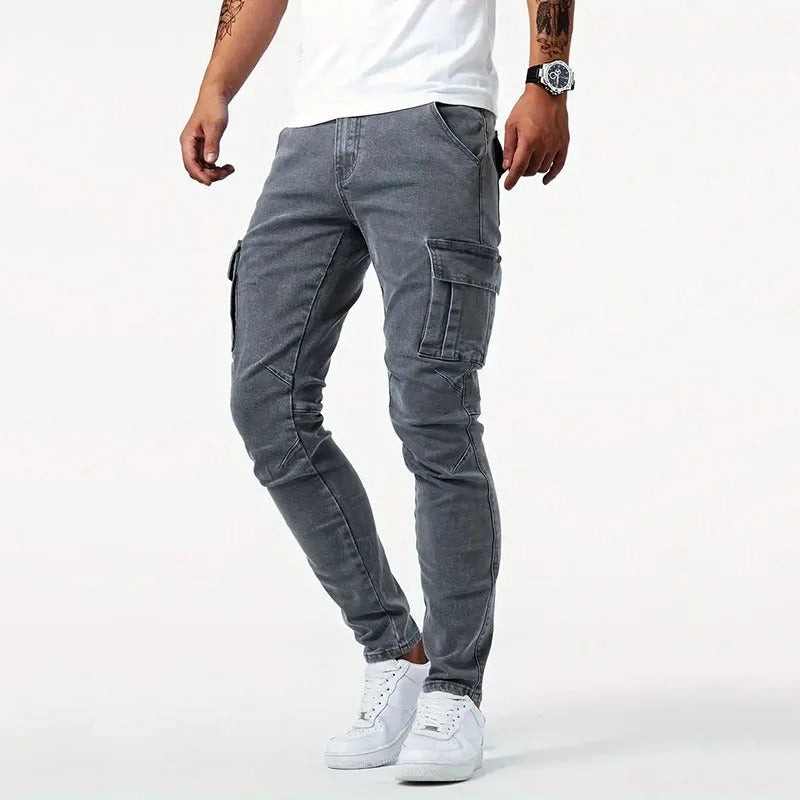 Men's Slim Fit Cargo Trousers with Multi-Pocket Design, view 6 of 10