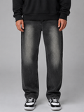 Men's Straight Leg Jeans with relaxed vintage wash denim.
