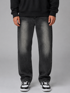 Men's Straight Leg Jeans with relaxed vintage wash denim.