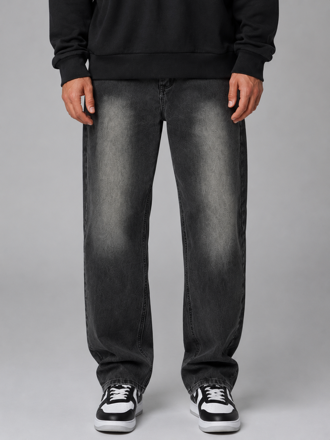 Men's Straight Leg Jeans with relaxed vintage wash denim.