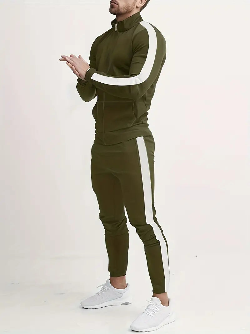 Men's striped tracksuit set, slim fit joggers – product image 2