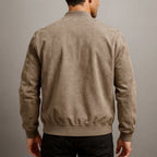 Men's Suede Bomber Jacket with Zip Front Rib Trim, view 4 of 6
