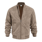 Men's Suede Bomber Jacket with Zip Front Rib Trim, view 6 of 6