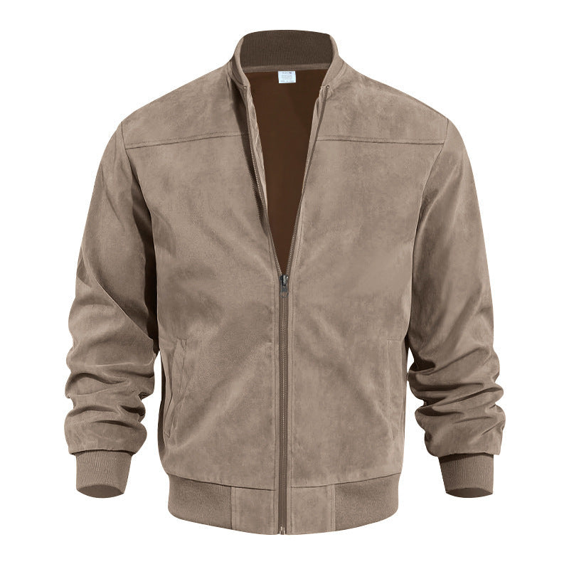 Men's Suede Bomber Jacket with Zip Front Rib Trim, view 6 of 6