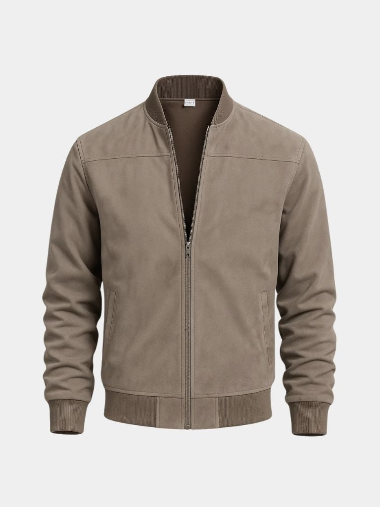 Men's Suede Look Bomber Jacket with Zip Front, view 1 of 9