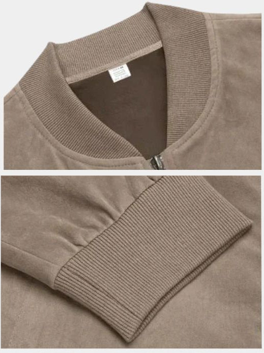 Men's Suede Look Bomber Jacket with Zip Front, view 4 of 9