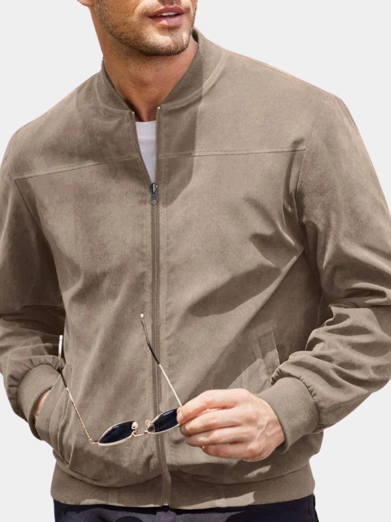 Men's Suede Look Bomber Jacket with Zip Front, view 5 of 9