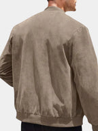 Men's Suede Look Bomber Jacket with Zip Front, view 6 of 9