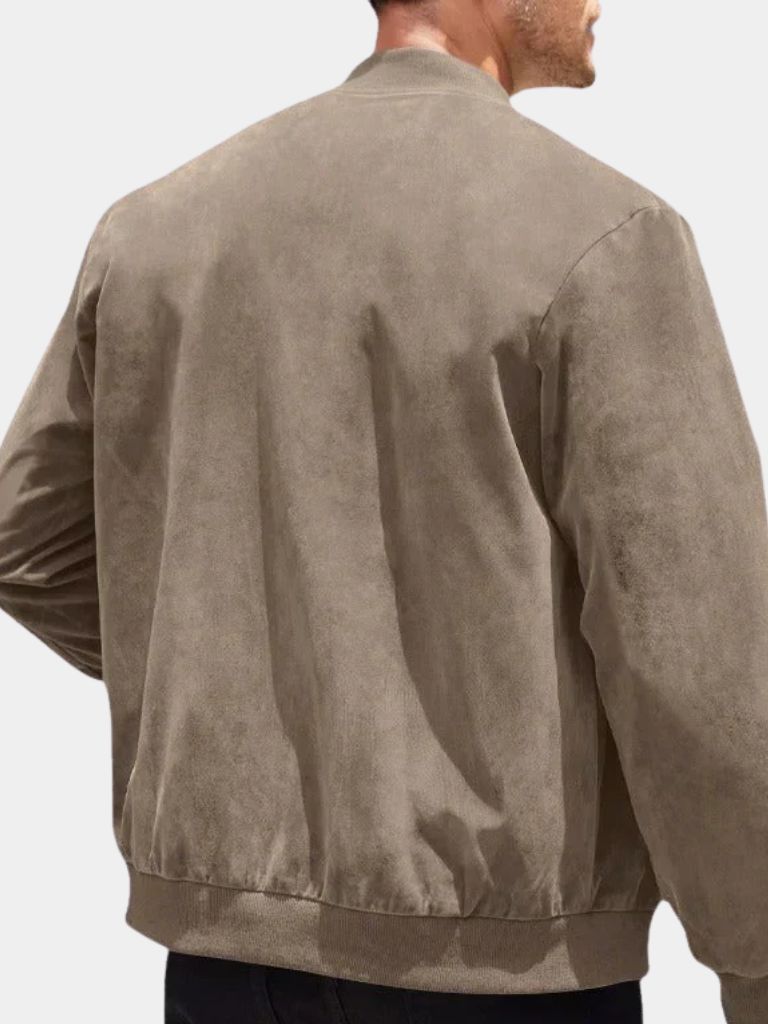 Men's Suede Look Bomber Jacket with Zip Front, view 6 of 9