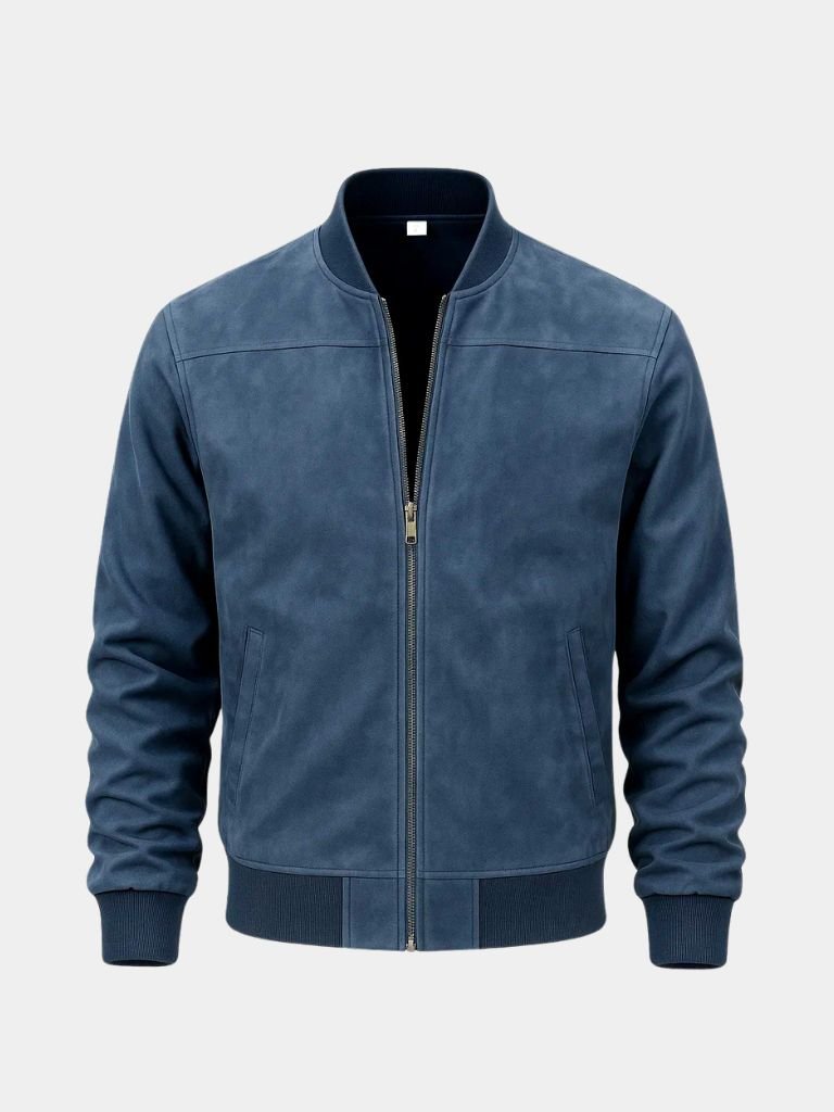 Men's Suede Look Bomber Jacket with Zip Front, view 7 of 9