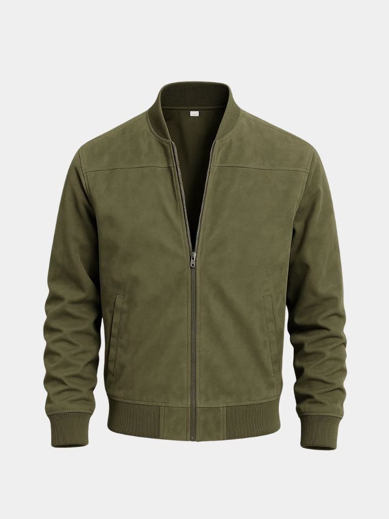 Men's Suede Look Bomber Jacket with Zip Front, view 8 of 9