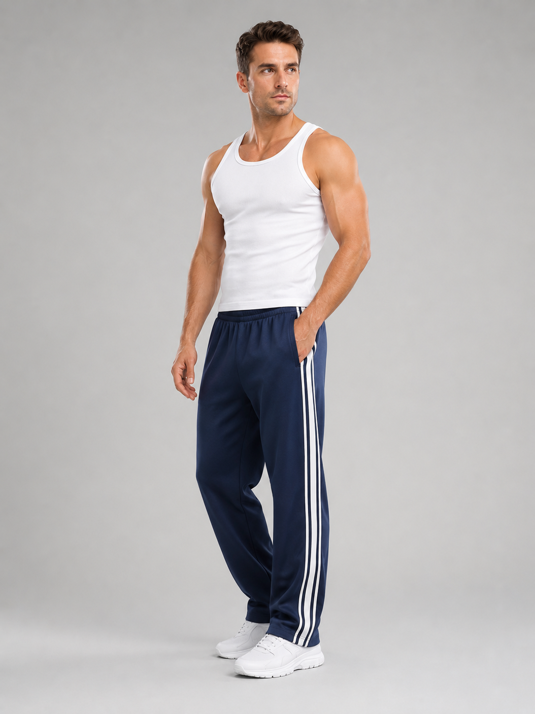 Alternate product view 2 of men's Track Pants with side stripe relaxed fit.