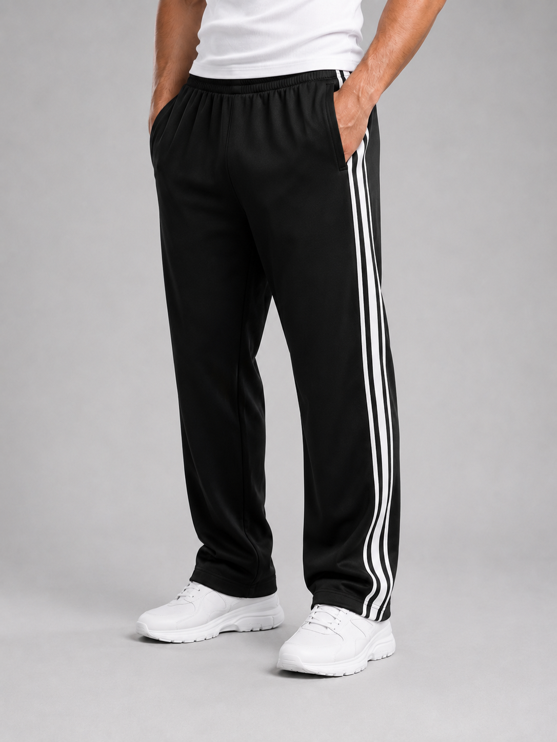 Alternate product view 4 of men's Track Pants with side stripe relaxed fit.