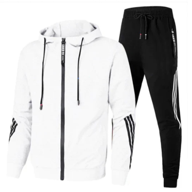 Men's tracksuit hoodie set, sporty side stripes – product image 3