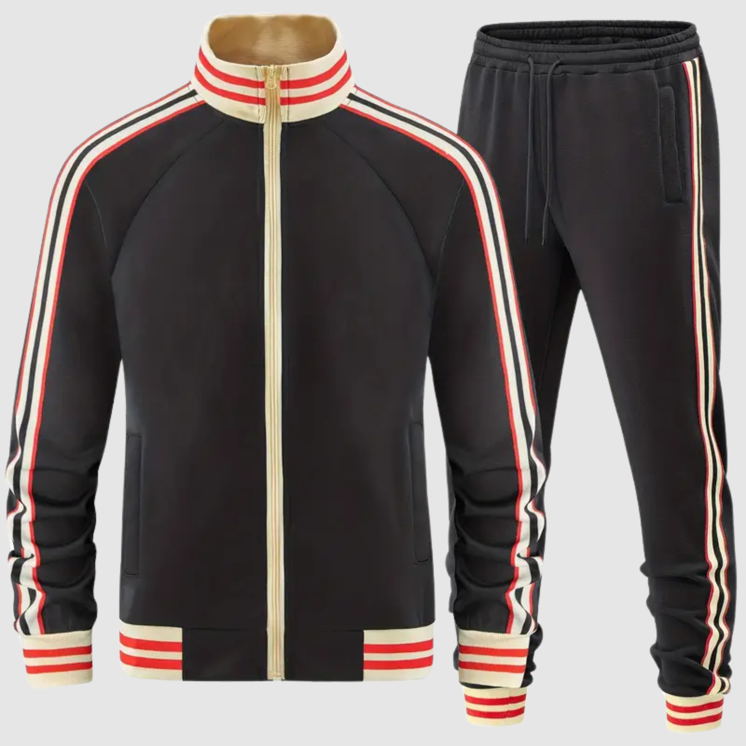 Men's tracksuit set, sporty striped zip up co-ord – product image 1