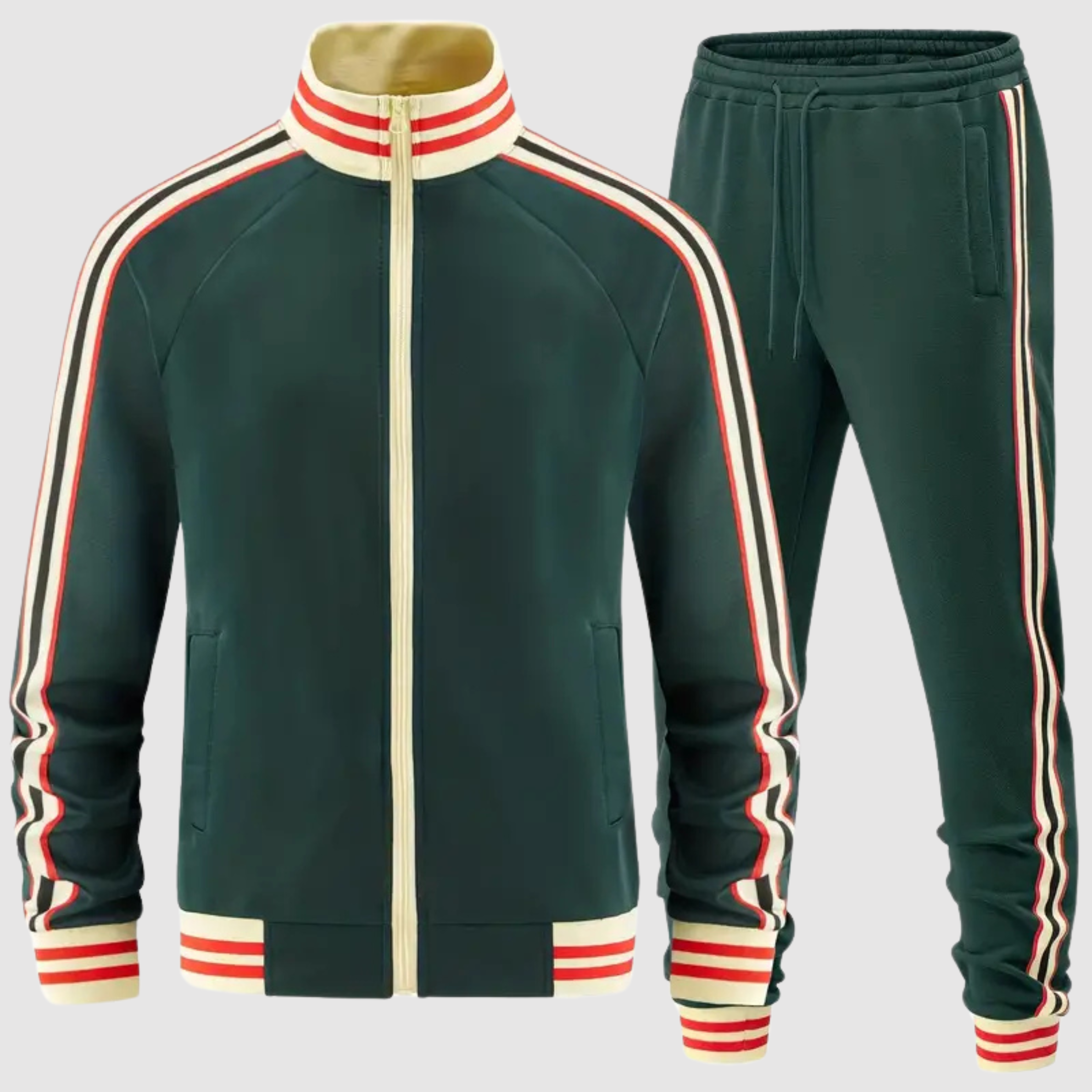 Men's tracksuit set, sporty striped zip up co-ord – product image 2