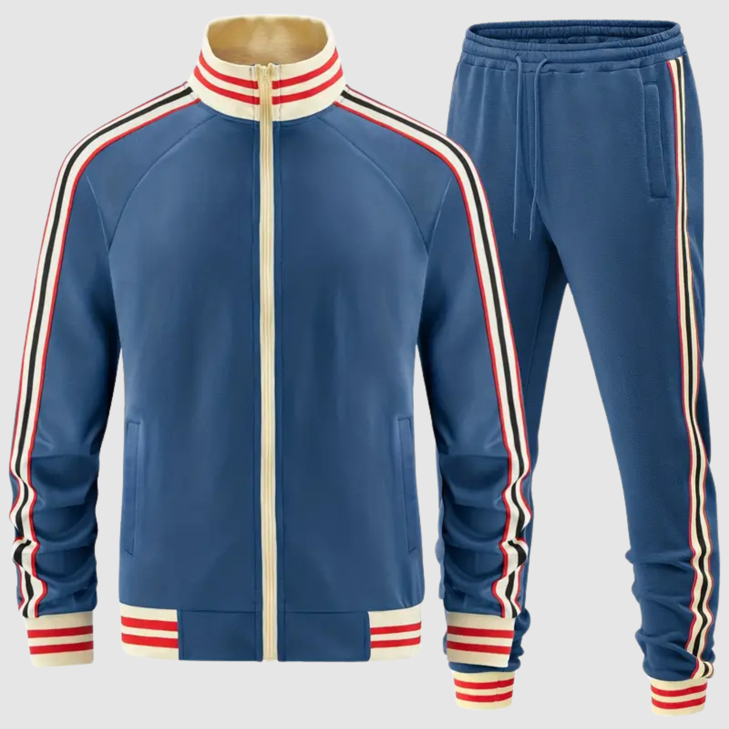 Men's tracksuit set, sporty striped zip up co-ord – product image 3