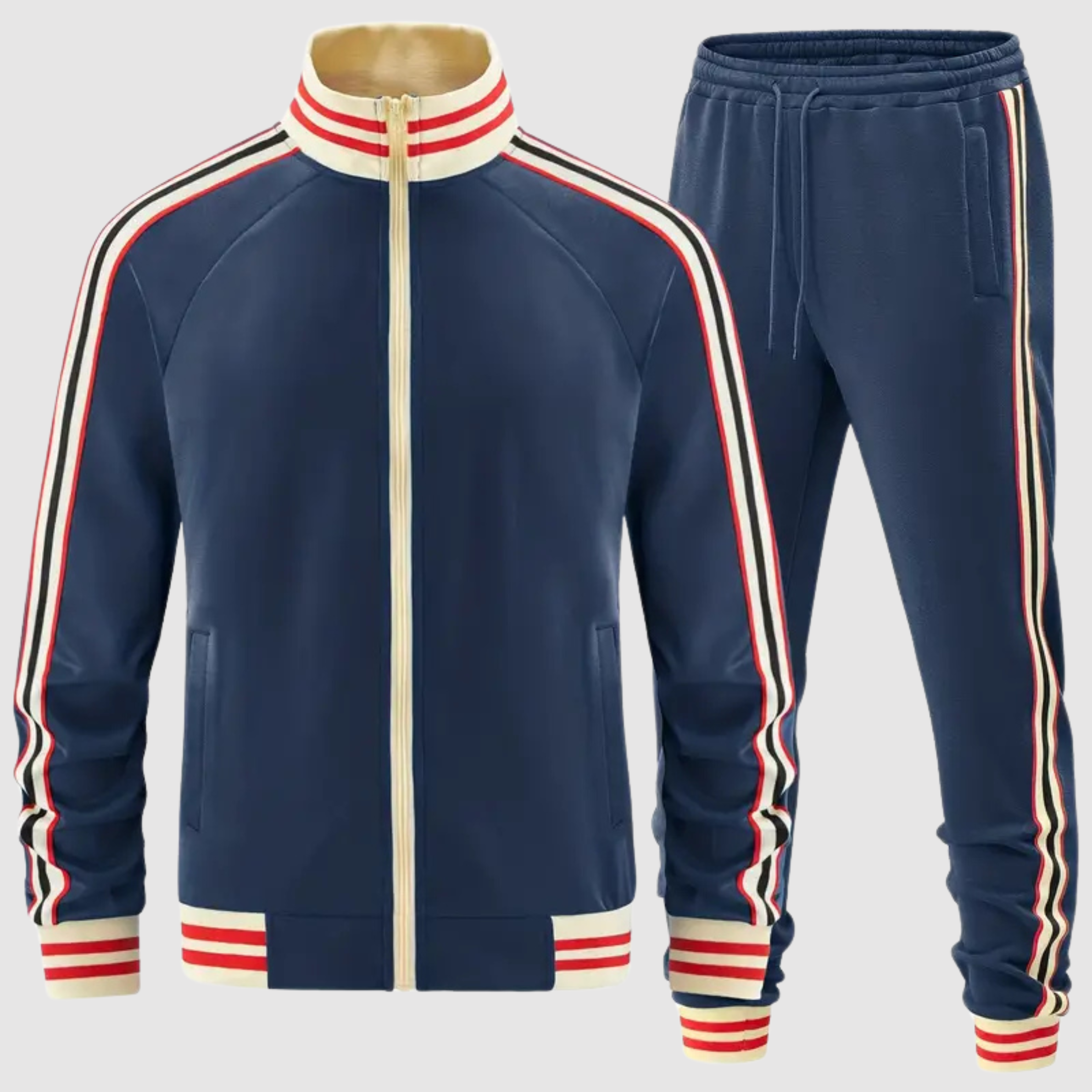 Men's tracksuit set, sporty striped zip up co-ord – product image 4