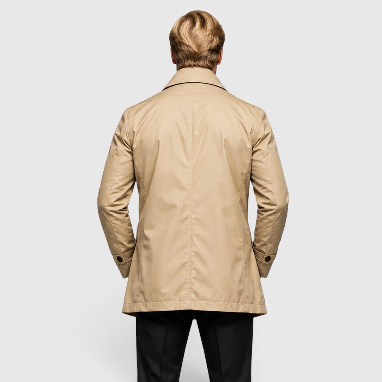 Alternate product view 2 of men's Trench Coat with button front everyday design.