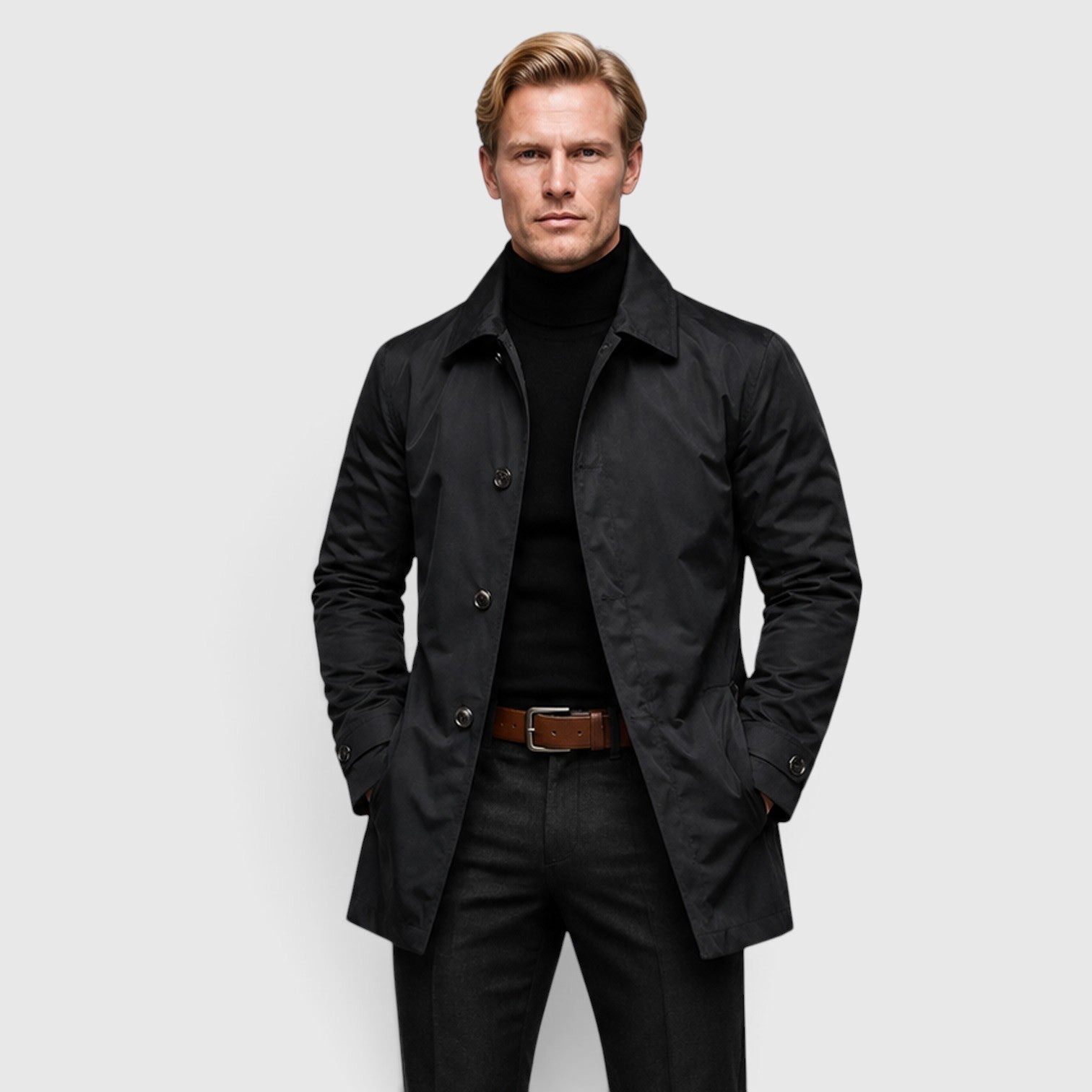 Alternate product view 5 of men's Trench Coat with button front everyday design.