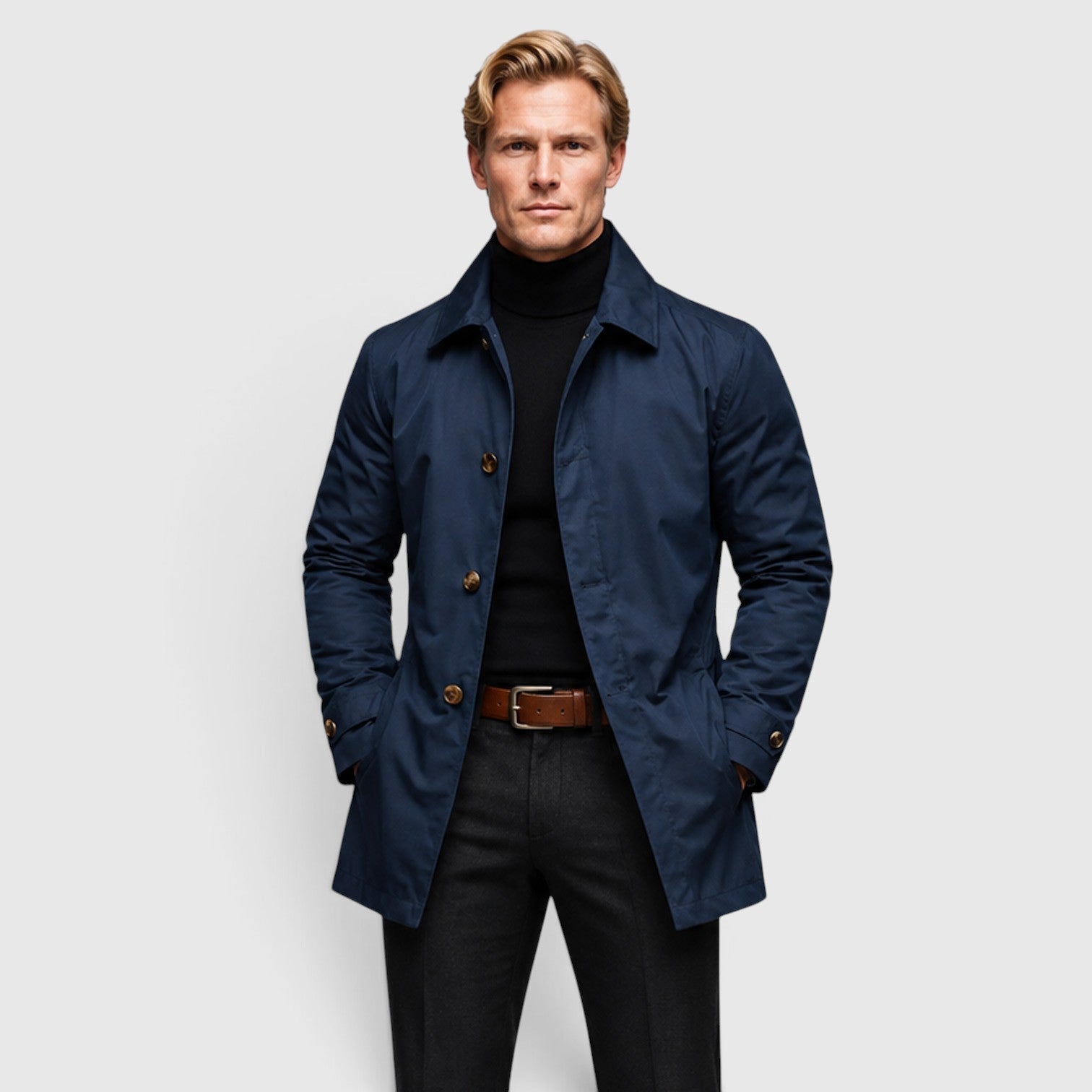 Alternate product view 8 of men's Trench Coat with button front everyday design.