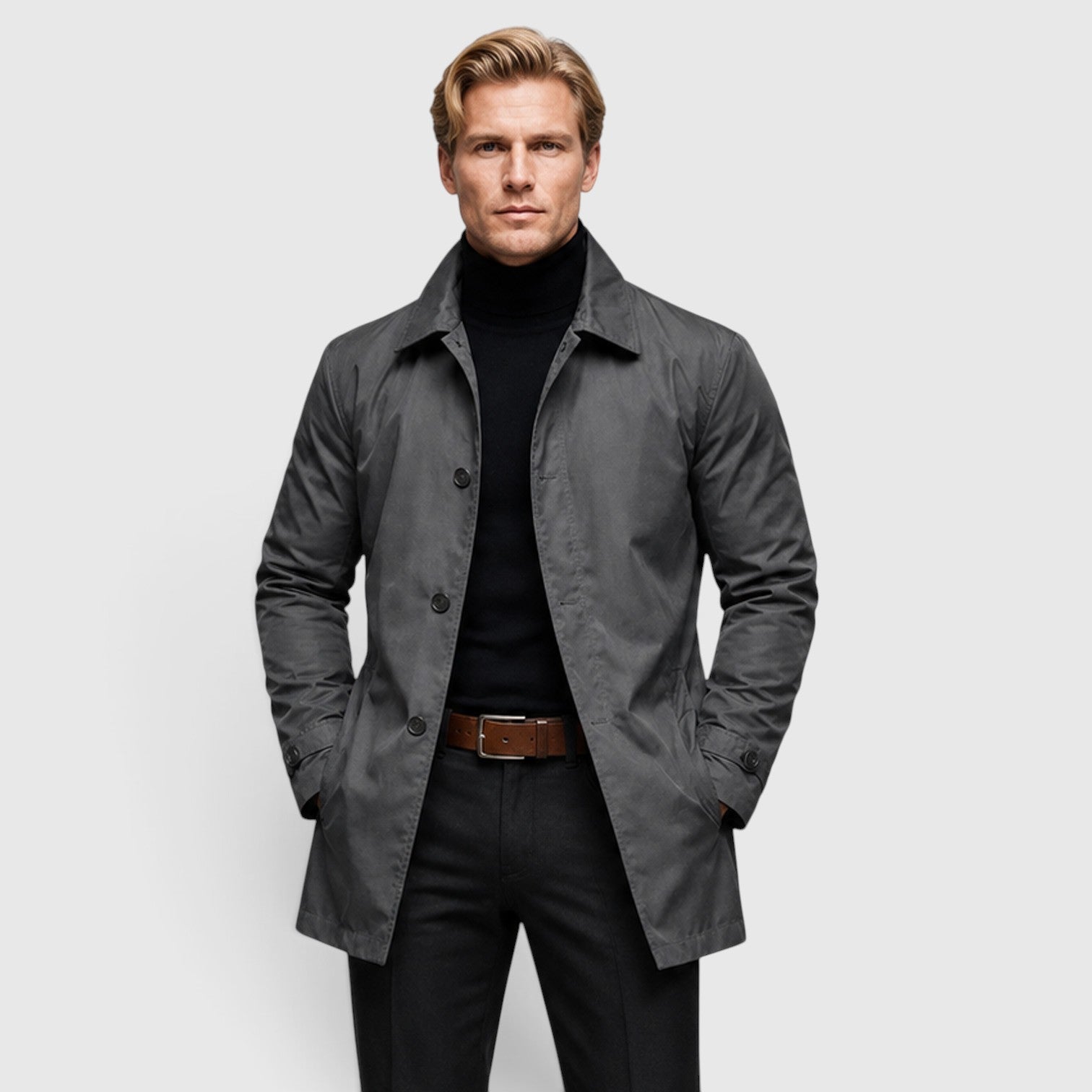 Alternate product view 12 of men's Trench Coat with button front everyday design.