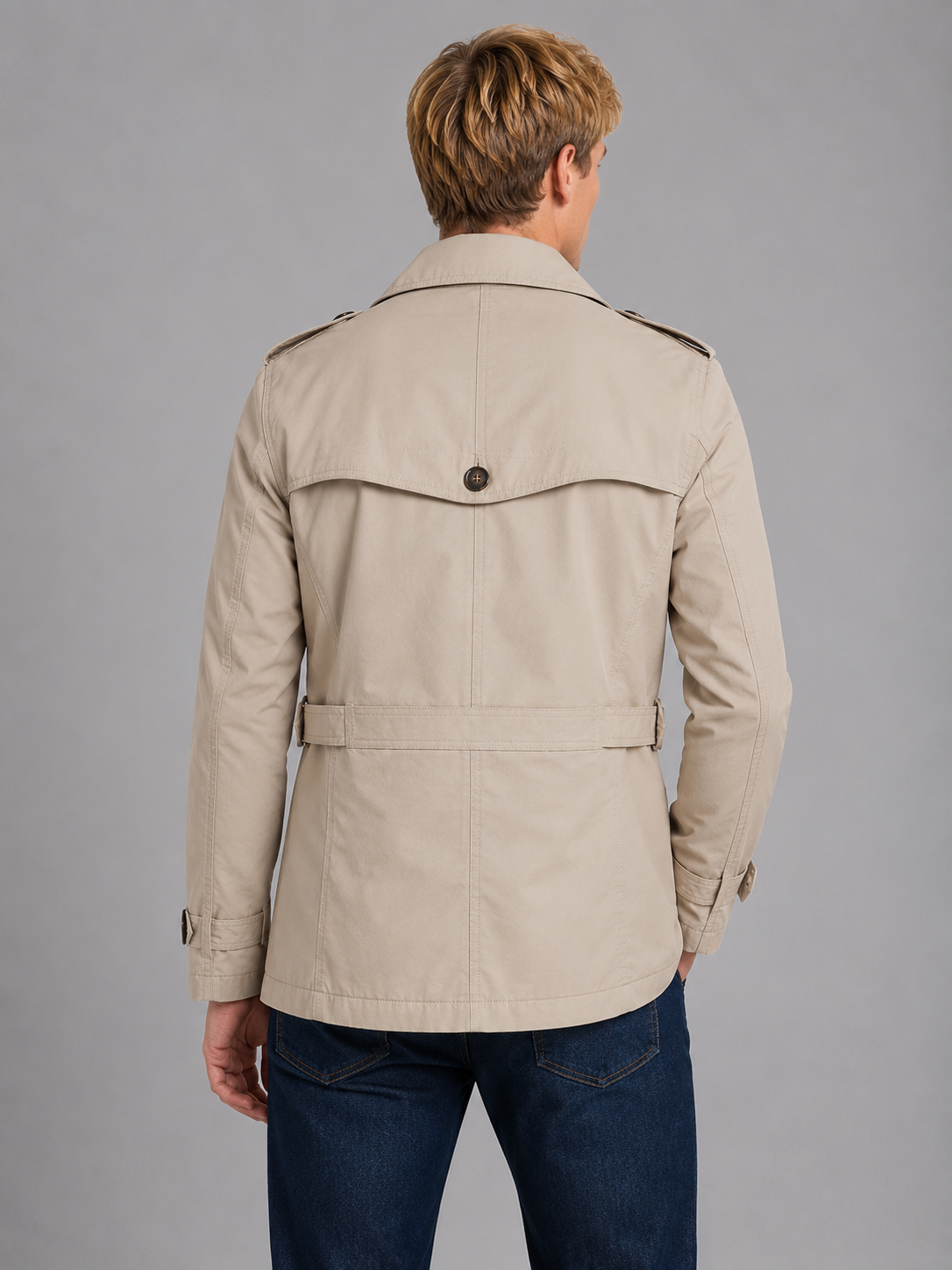 Alternate product view 2 of men's Trench Coat with double breasted belted design.