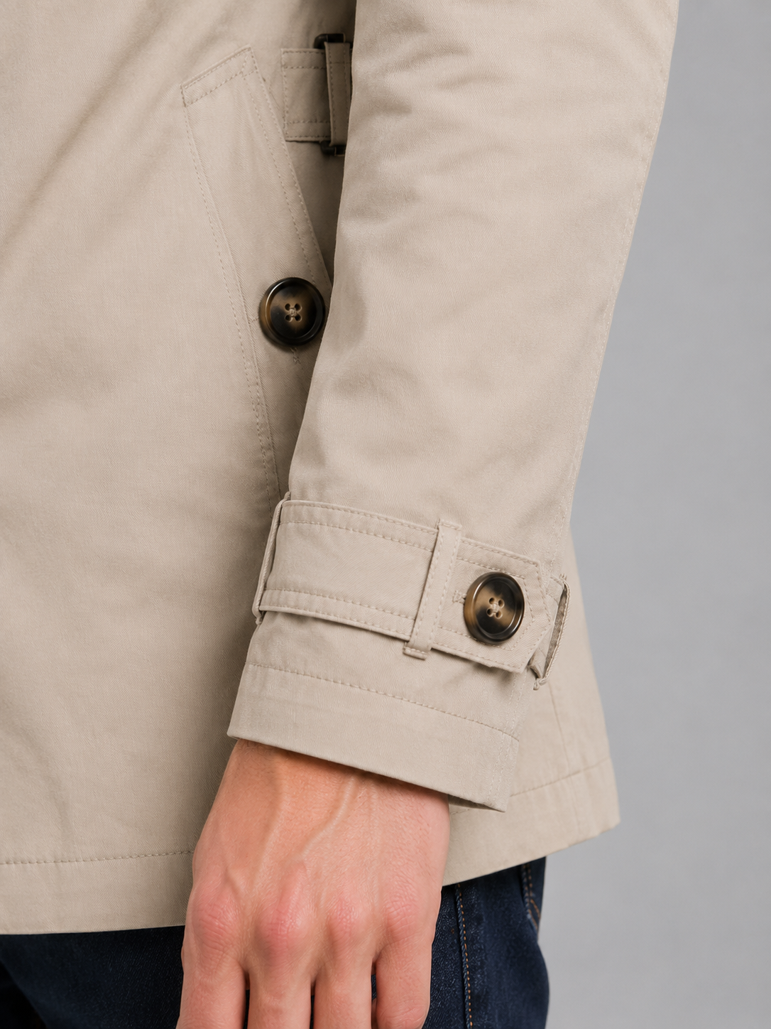 Alternate product view 5 of men's Trench Coat with double breasted belted design.
