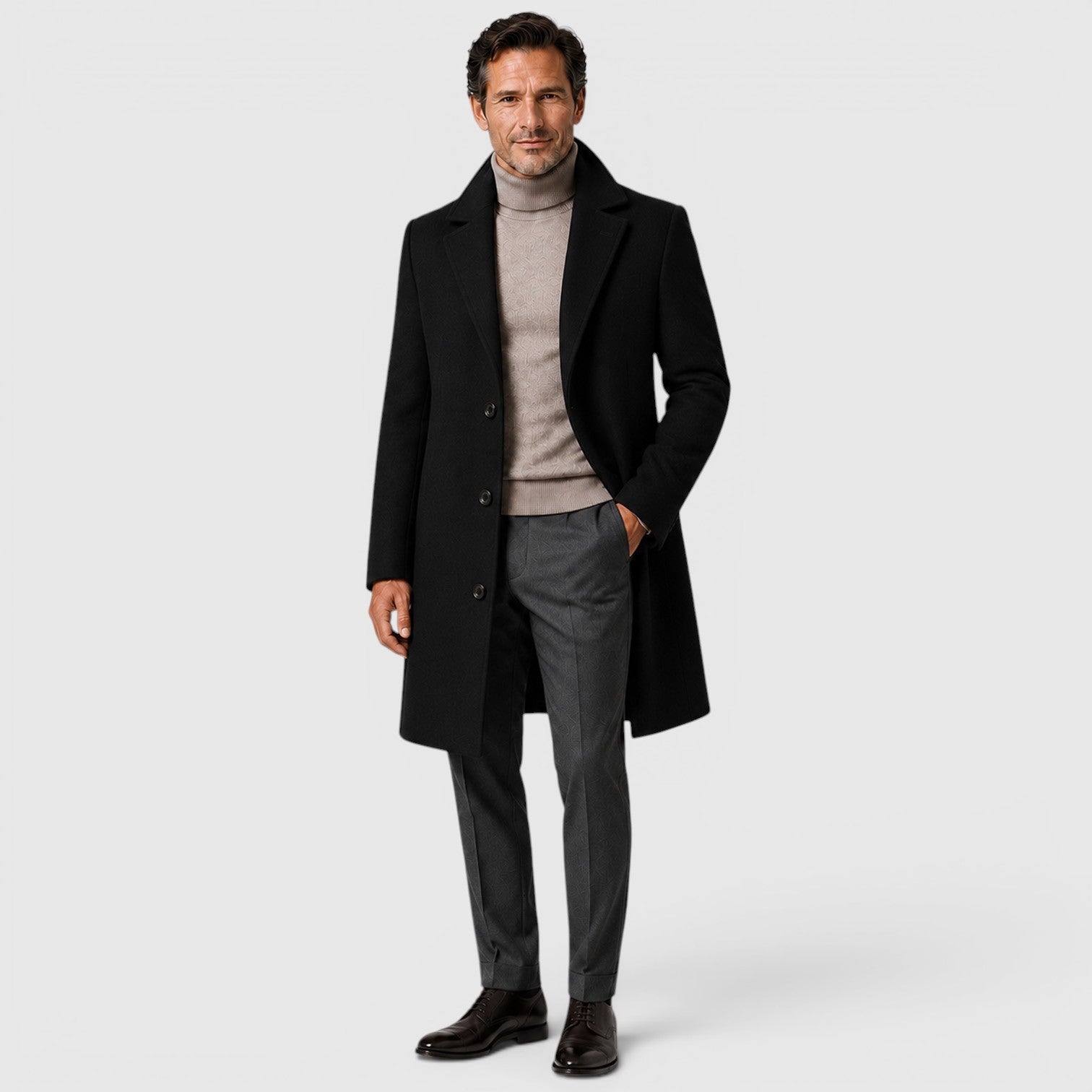 Men's Trench Coat with single-breasted lapel design.