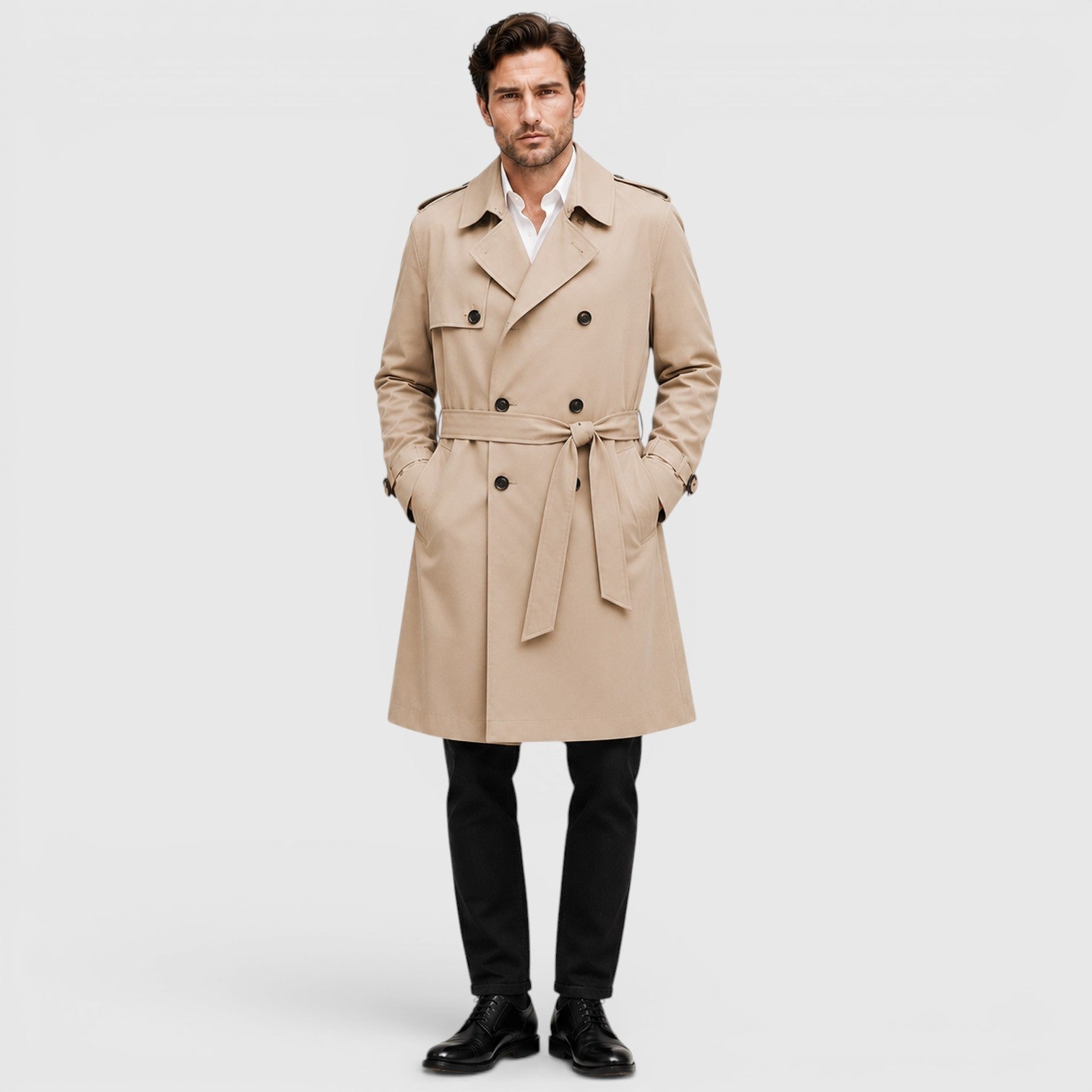 Men's Trench Coat with tailored smart casual design.