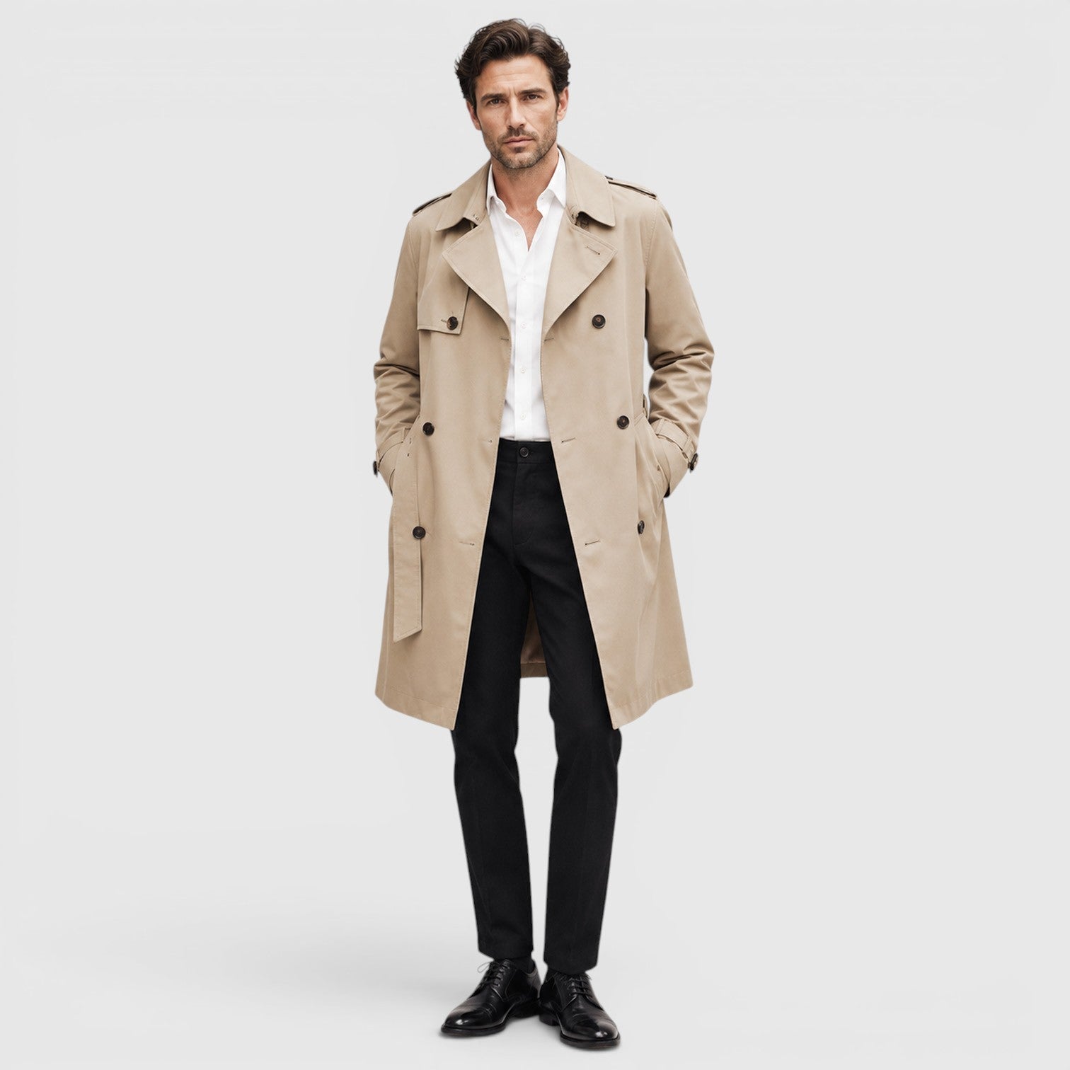 Alternate product view 2 of men's Trench Coat with tailored smart casual design.