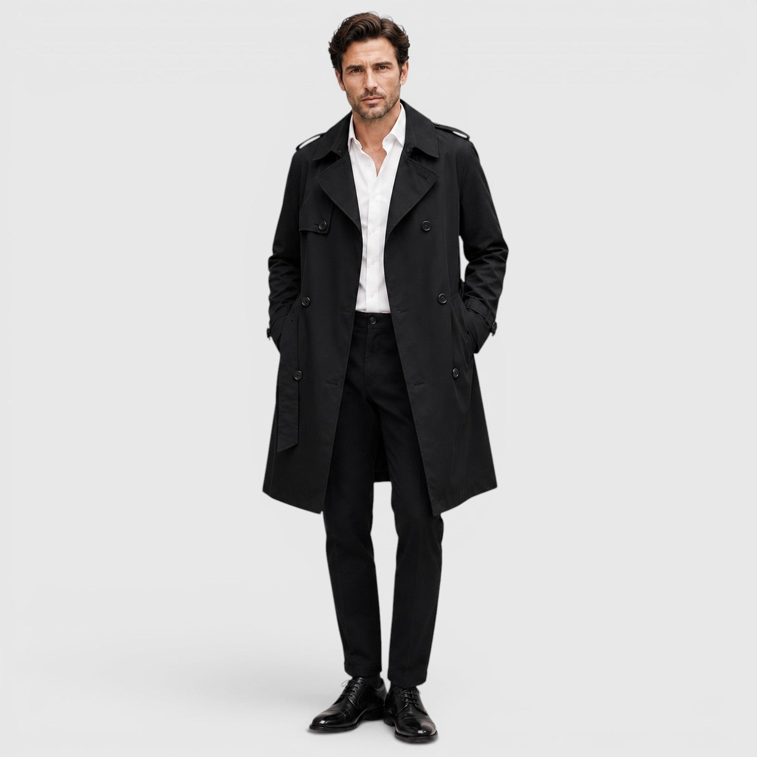 Alternate product view 6 of men's Trench Coat with tailored smart casual design.
