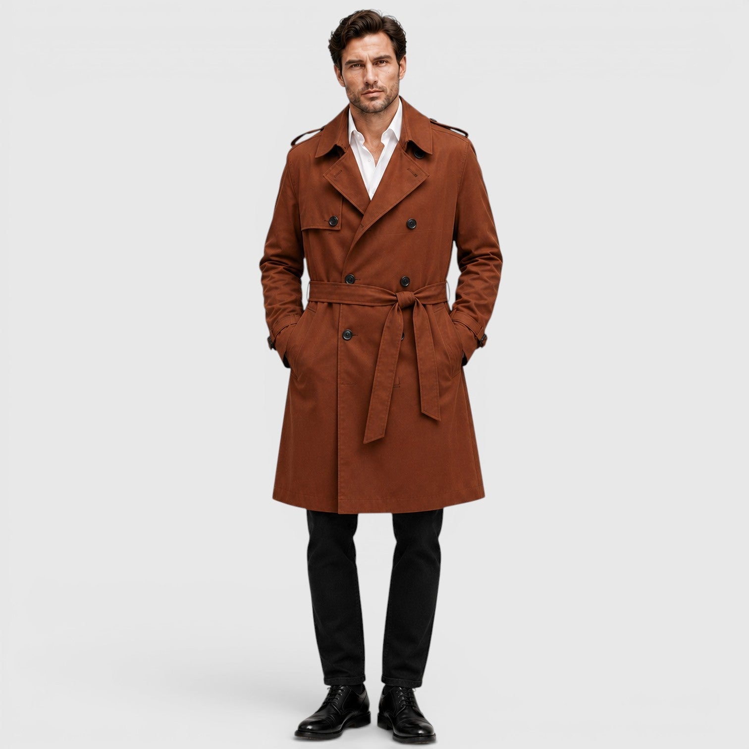 Alternate product view 8 of men's Trench Coat with tailored smart casual design.